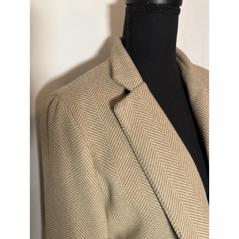 Chouyatou Blazer Jackets Womens Medium Tan Herringbone Long Sleeve Open Front - Picture 7 of 14